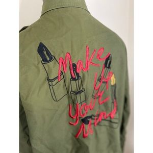 Army green utility jacket.